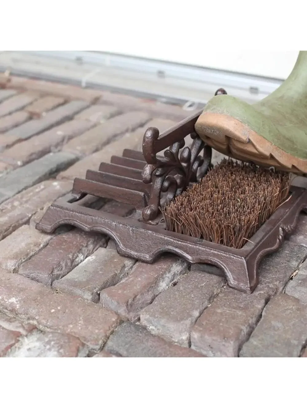 Cast Iron Boot Scraper & Brush Antique Brown Scroll Leaf Design NEW